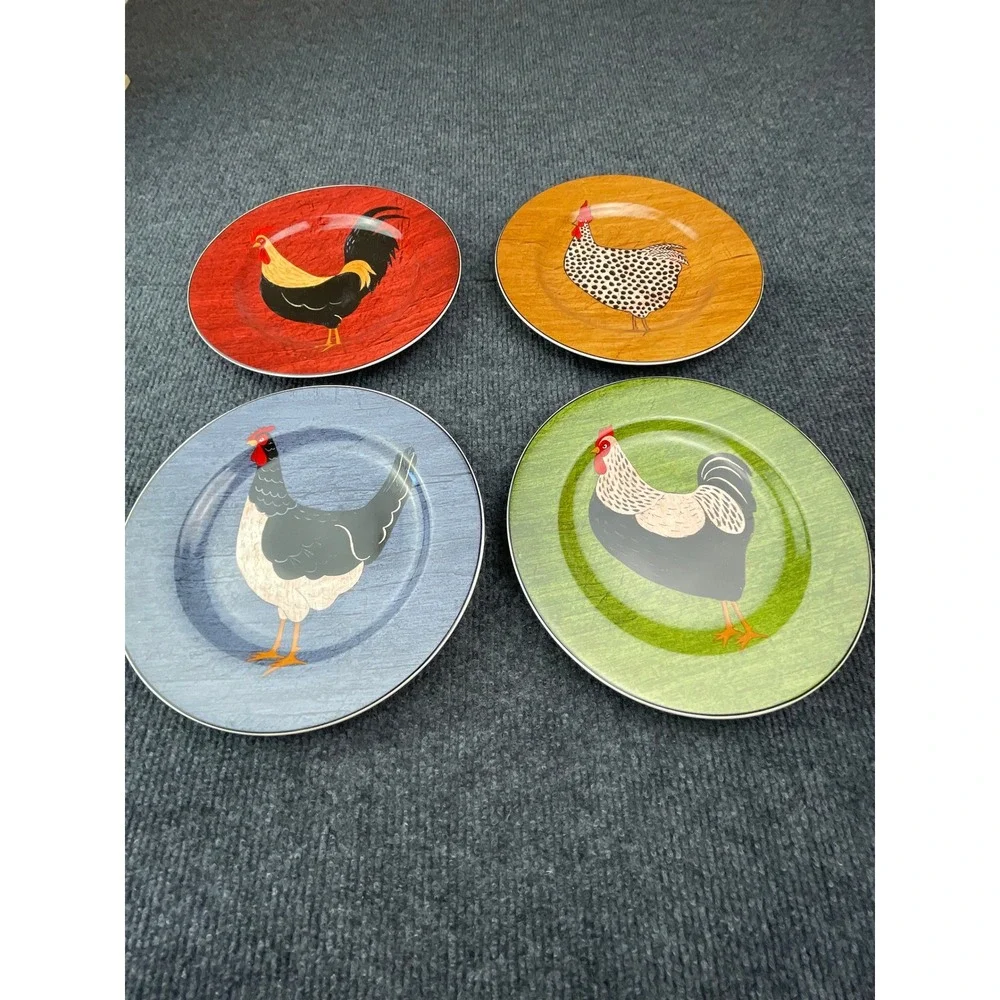 Warren Kimble Brandon House Country Quartet Rooster Stoneware Plates Set 4 8.25
